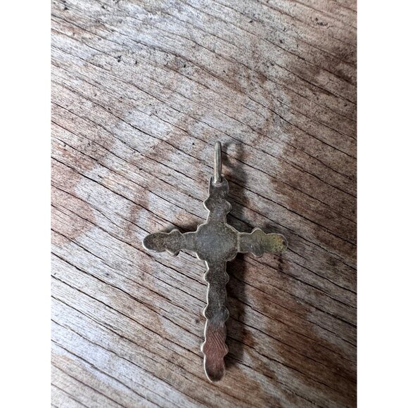 Sterling Silver Cross Pendant With Multi-Gemstone Inlay Design - Picture 4 of 7